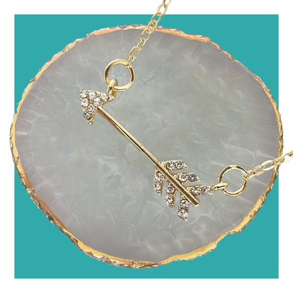 Arrow Necklace Gold Plated Rhinestone Pendant & Cable Chain Jewelry for Layering - Picture 1 of 7